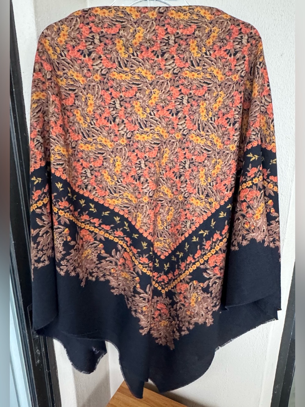 Vintage Ports 100% Lana-Wool Scarf Brown/Orange Floral 53” Square Made in Italy